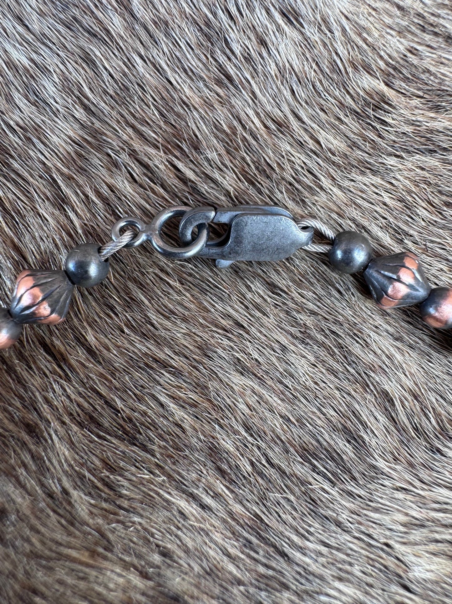 Handcrafted Copper 3mm Patterned Beaded Bracelet 7.5"
