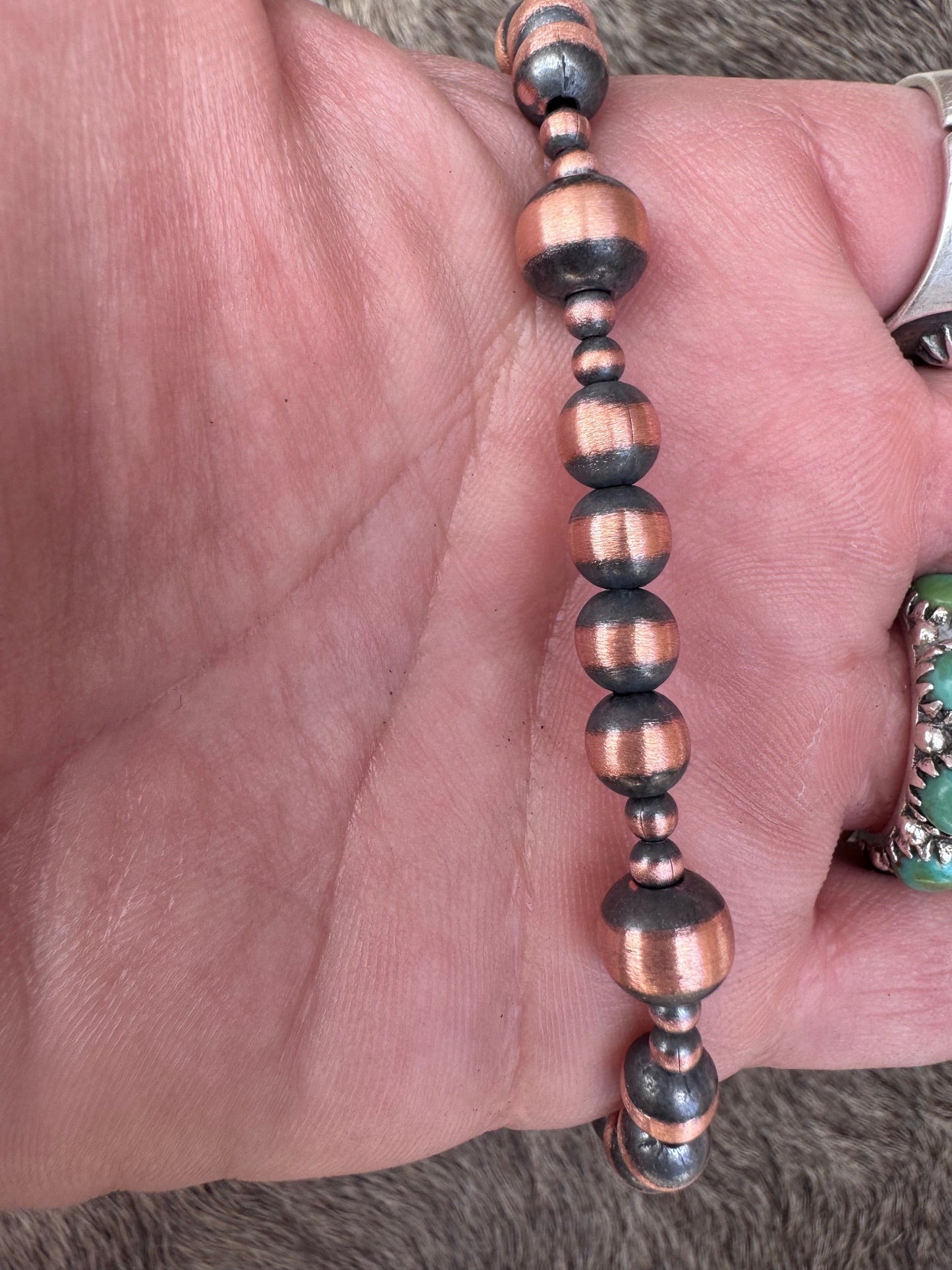 Handcrafted Copper 3-8mm Beaded Bracelet 8"