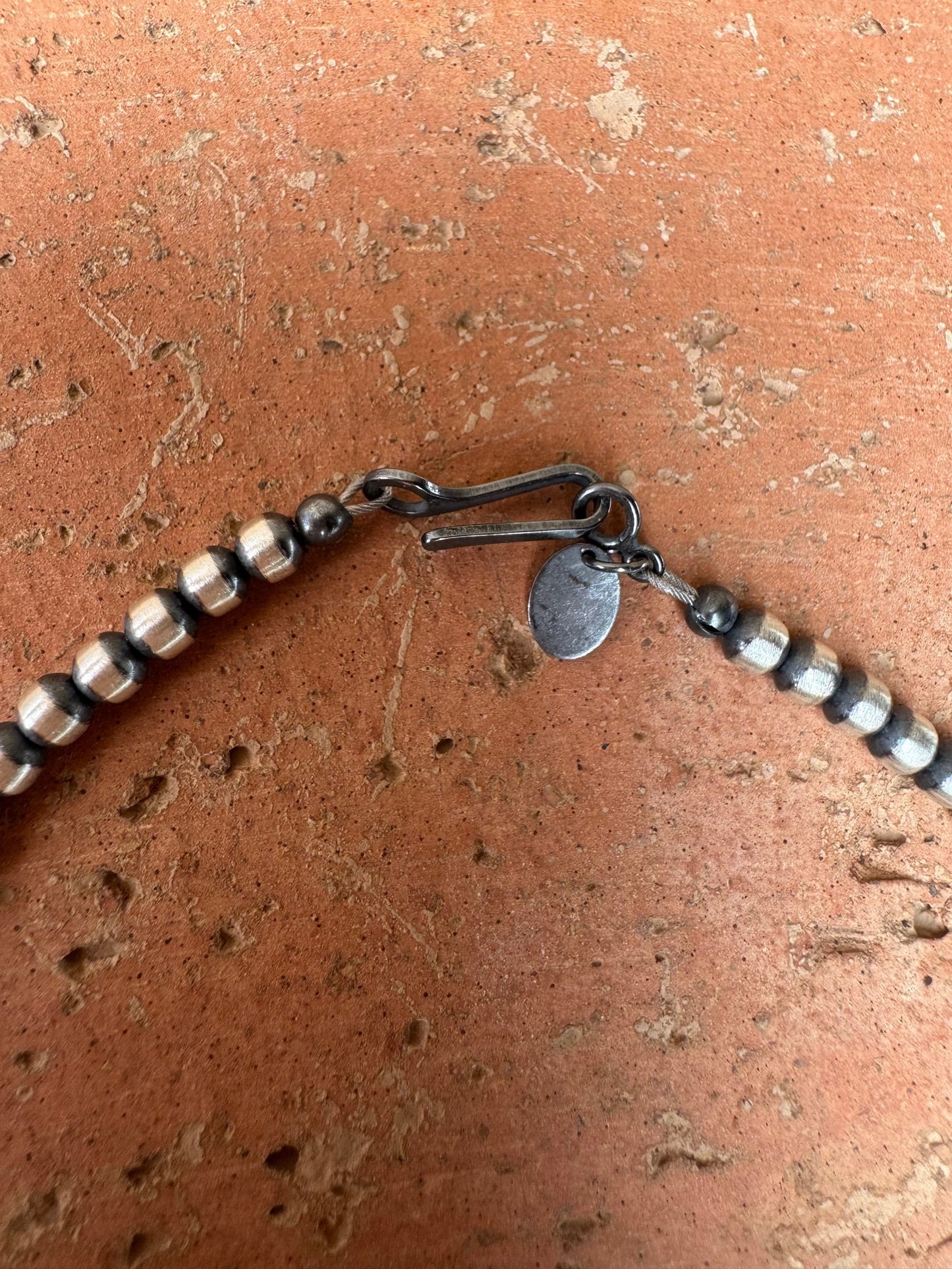 Handcrafted Kingman Turquoise & Sterling Silver Heart 4mm Beaded Necklace