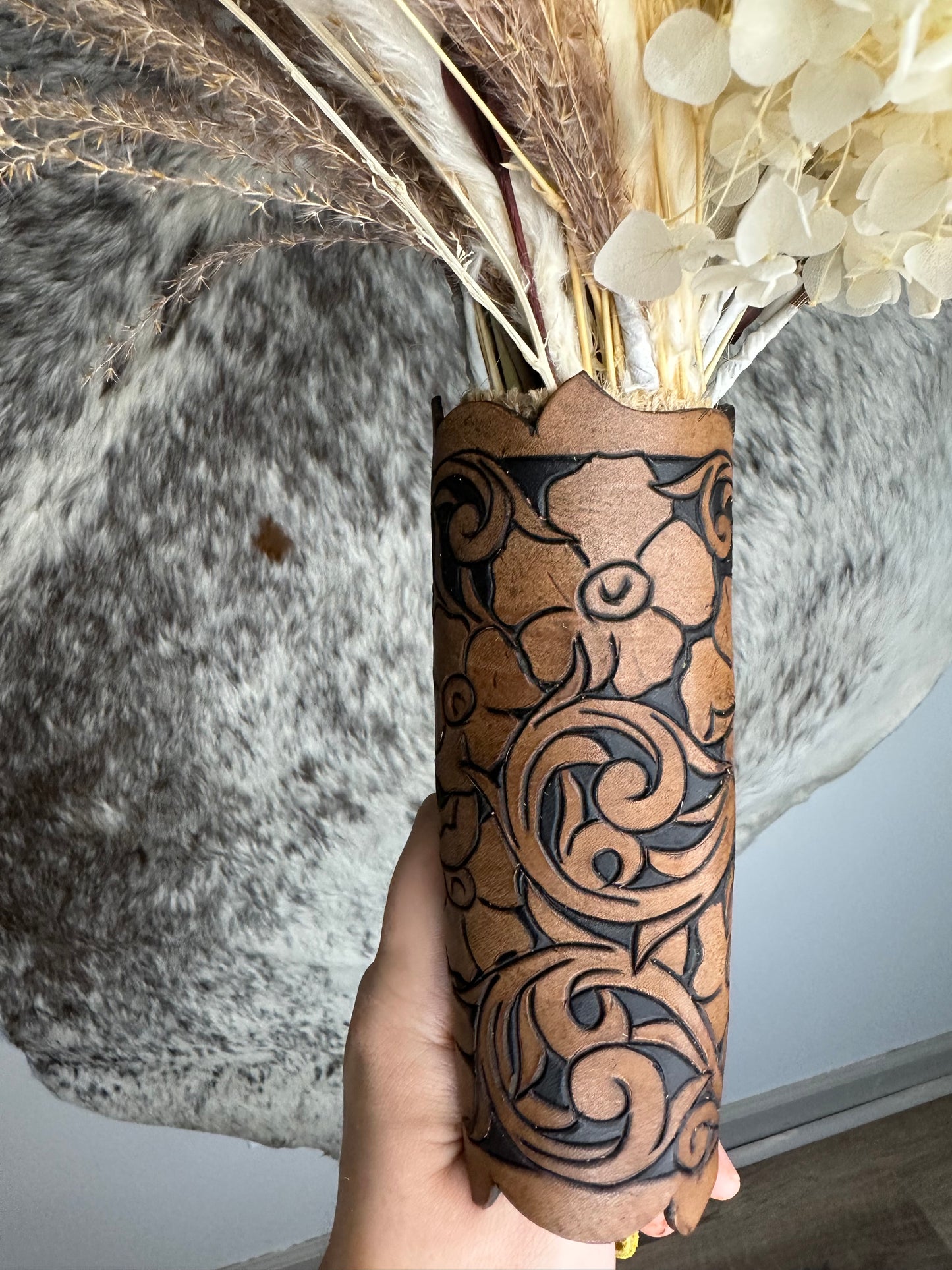 Leather Tooled Bouquet Wrap