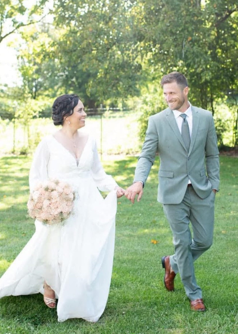 The Claire Gown – Nude Lace Western Wedding Dress with V-Neckline