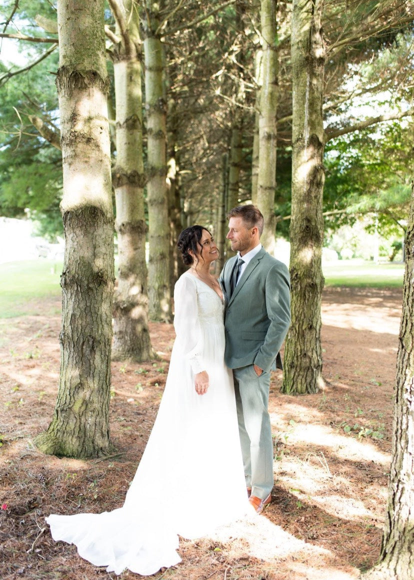 The Claire Gown – Nude Lace Western Wedding Dress with V-Neckline