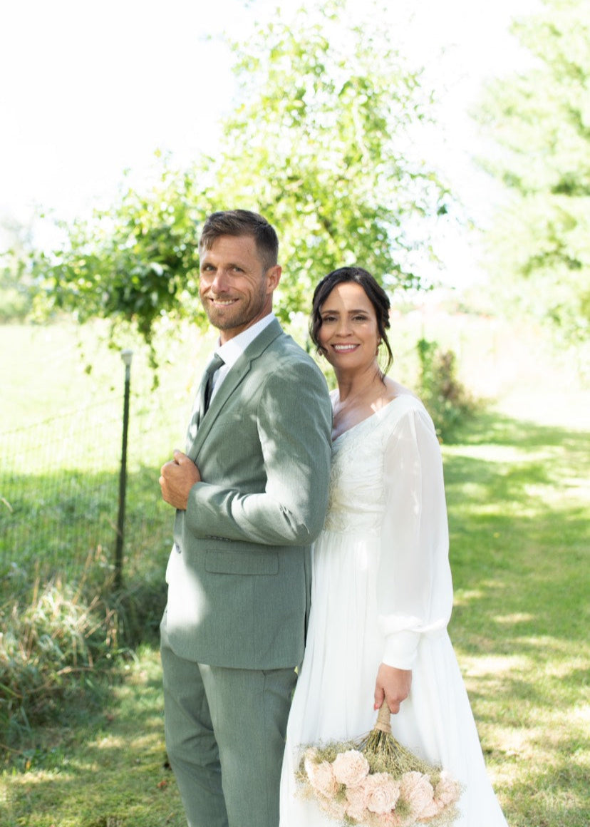 The Claire Gown – Nude Lace Western Wedding Dress with V-Neckline