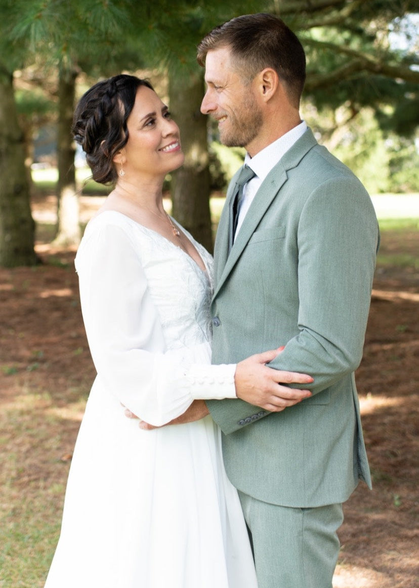 The Claire Gown – Nude Lace Western Wedding Dress with V-Neckline