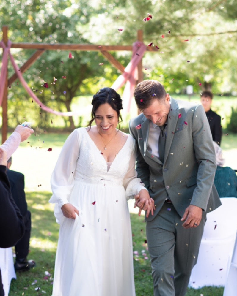 The Claire Gown – Nude Lace Western Wedding Dress with V-Neckline