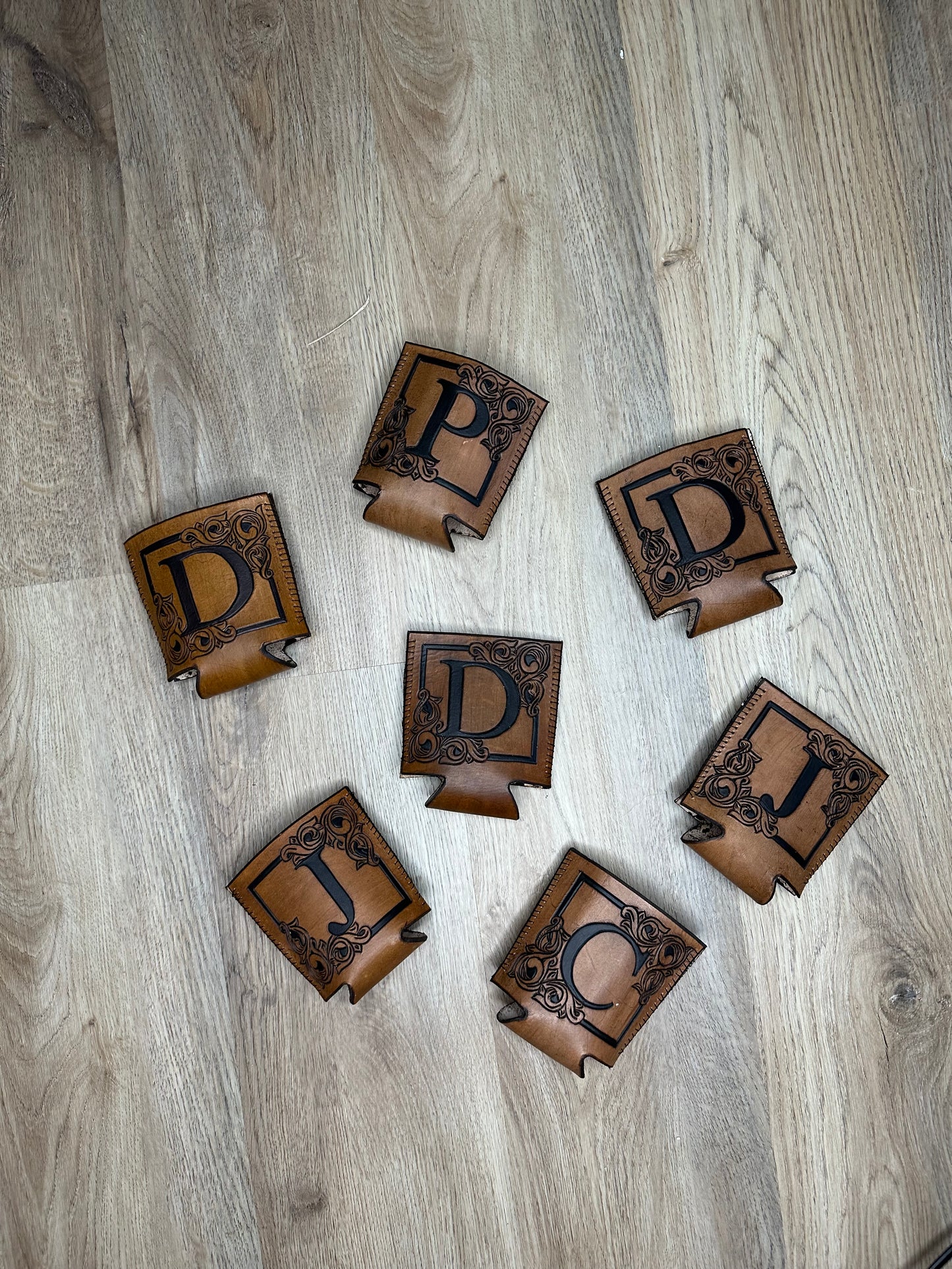 Custom Leather Tooled Koozies