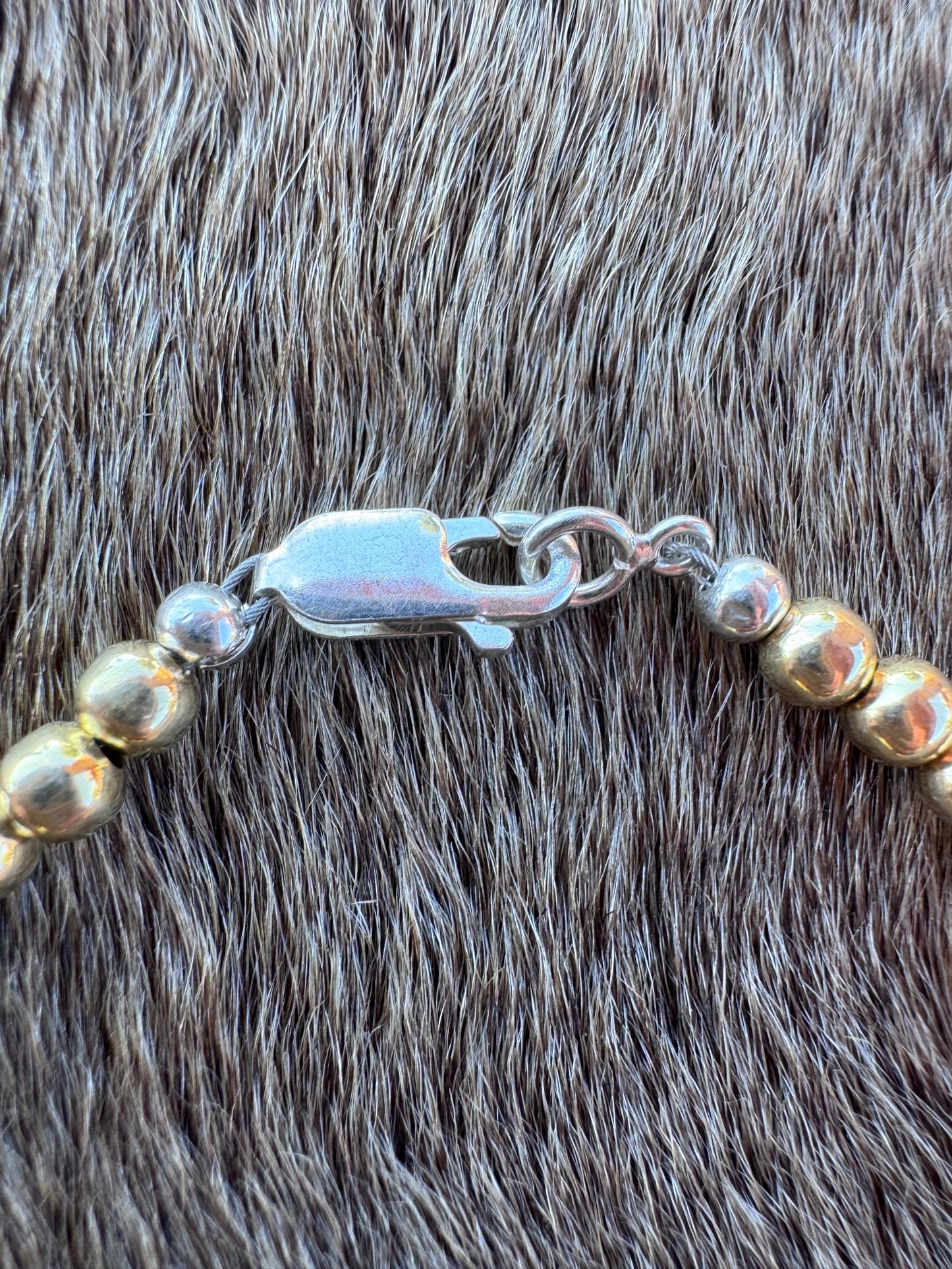 Handcrafted Cle’vara Turquoise, Gold & Sterling Silver 4mm Beaded Bracelet 7.5"