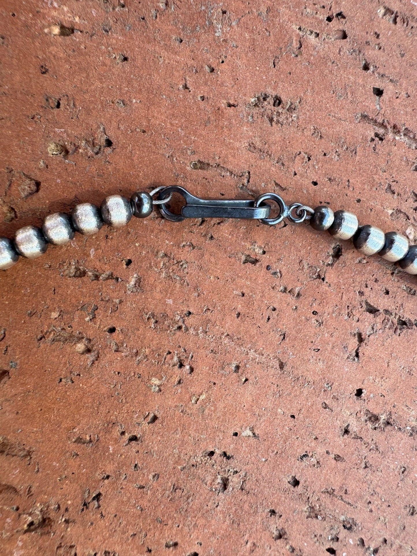 Handcrafted Turquoise & Sterling Silver Pearl 4mm Beaded Necklace 18"