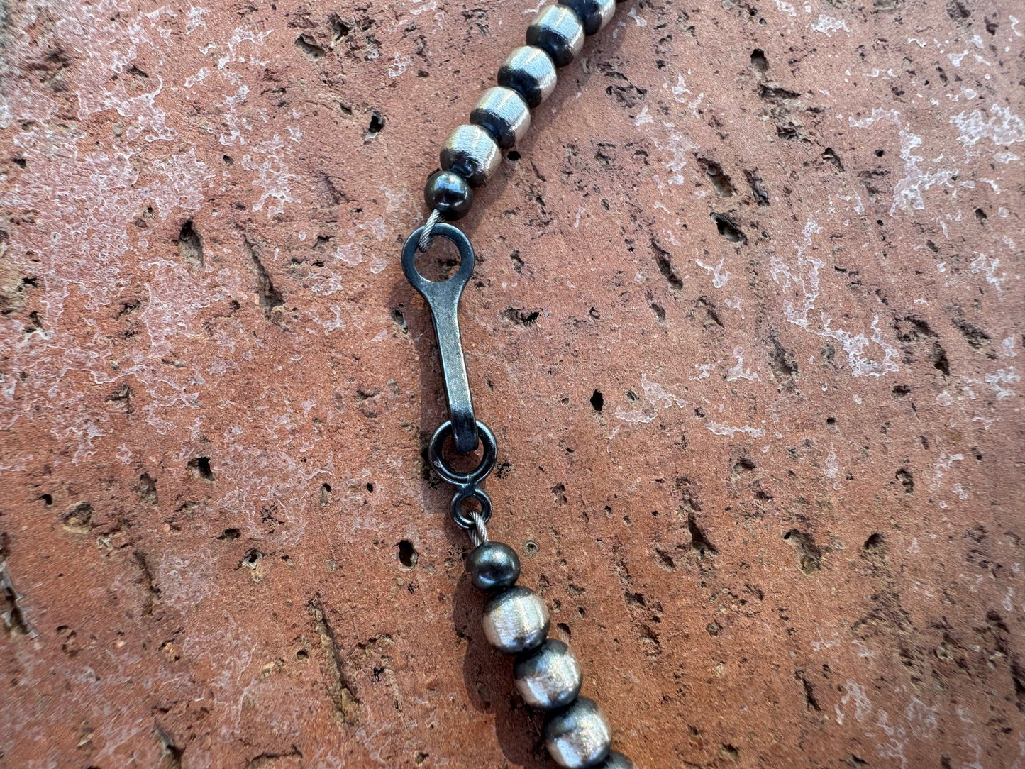Handcrafted Hubei Turquoise & Sterling Silver Pearl 4mm Beaded Necklace 18"