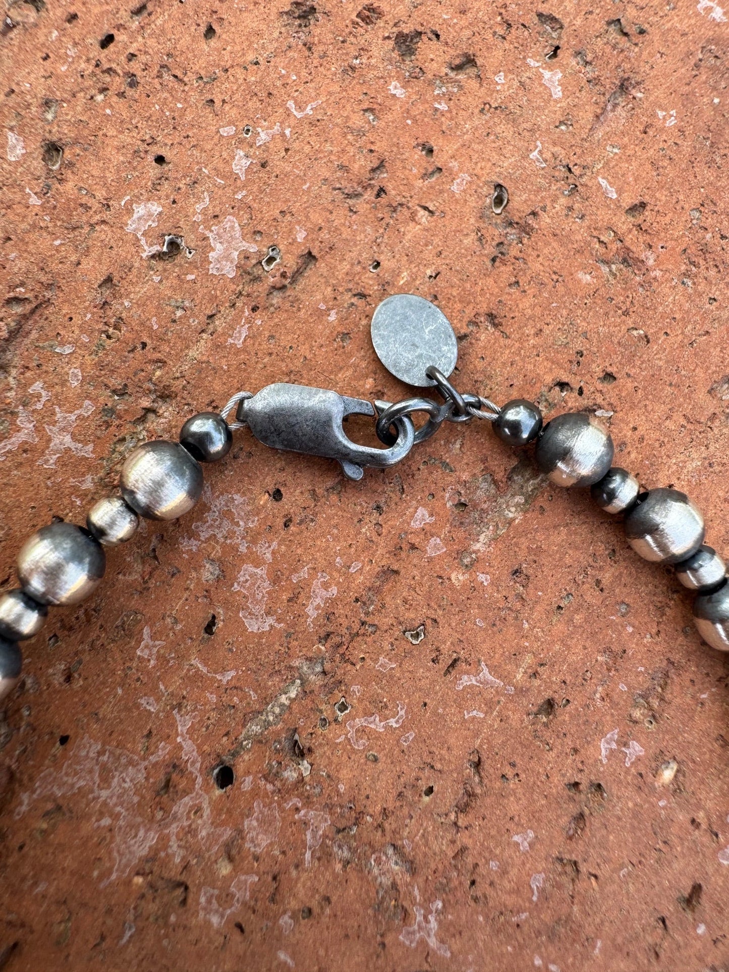 Handcrafted White Buffalo & Sterling Silver Pearl 3 & 5mm Beaded Bracelet 7.5"