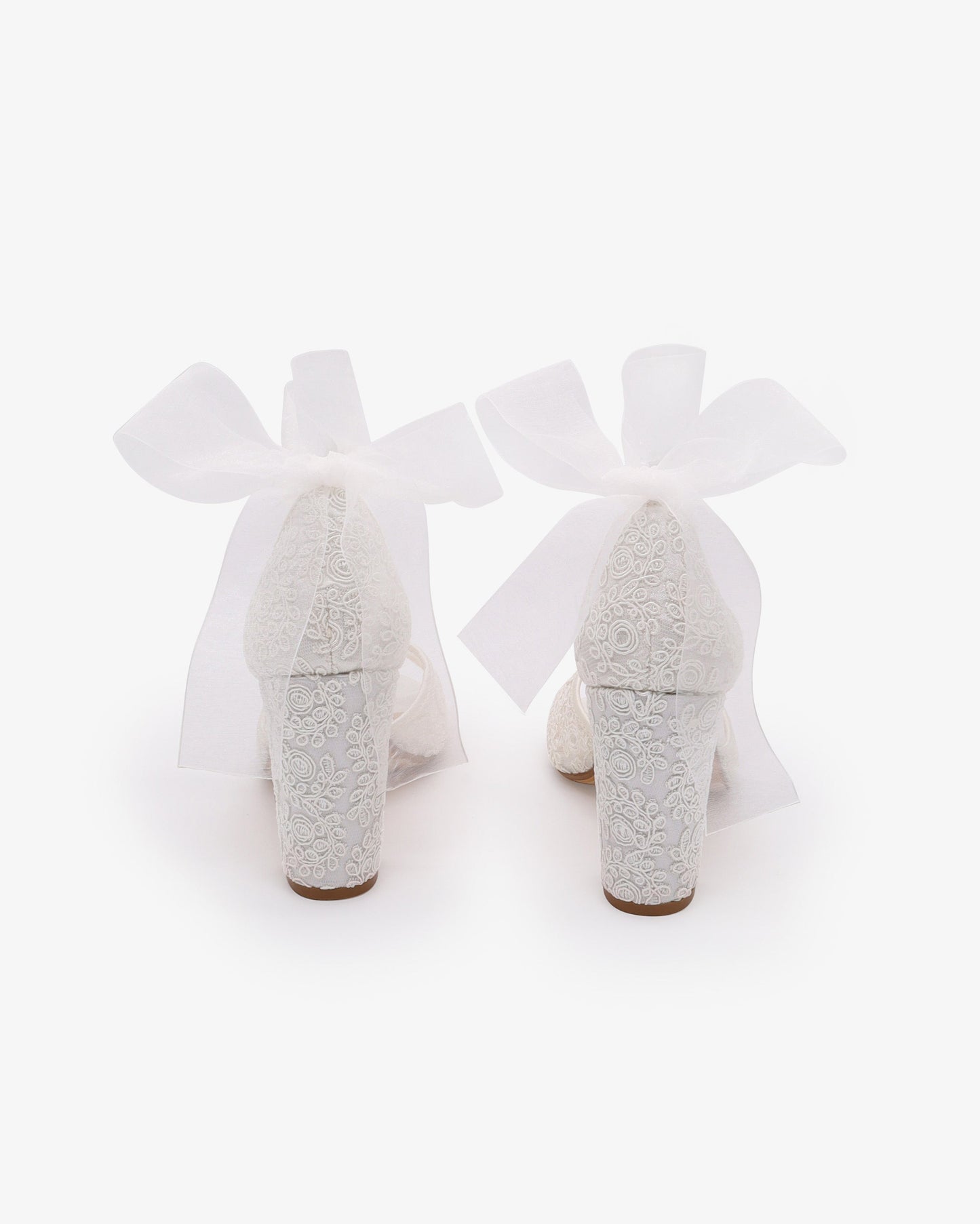 Crochet Lace Block Heel Sandals with Wrapped Ribbon Tie