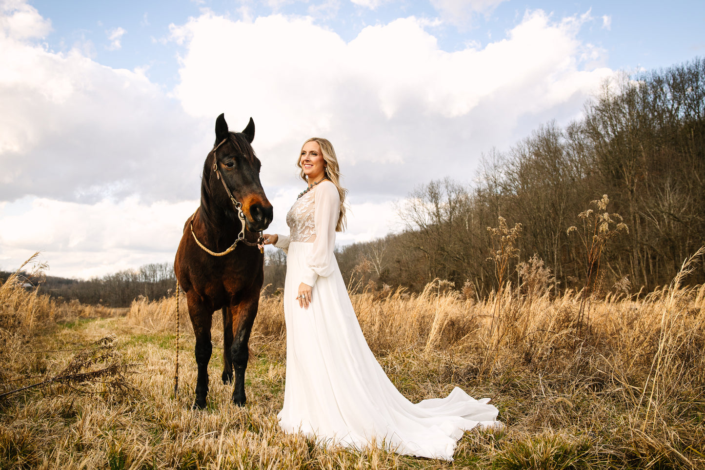The Claire Gown – Nude Lace Western Wedding Dress with V-Neckline