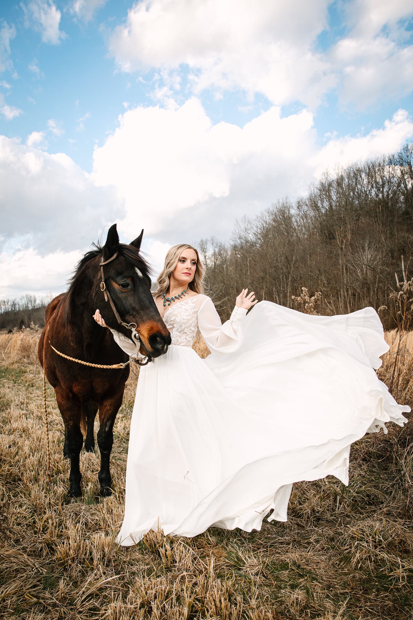 The Claire Gown – Nude Lace Western Wedding Dress with V-Neckline