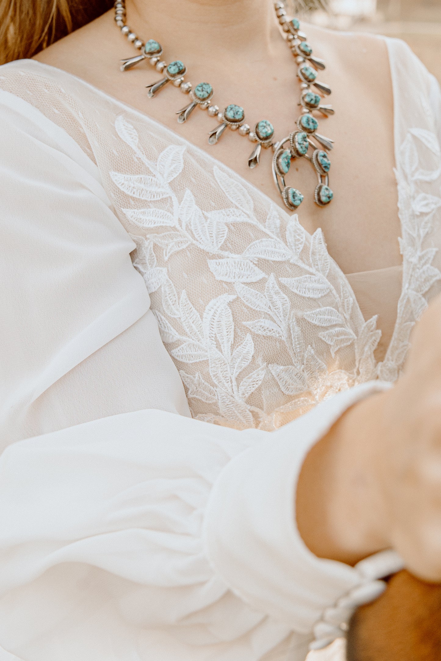 The Claire Gown – Nude Lace Western Wedding Dress with V-Neckline