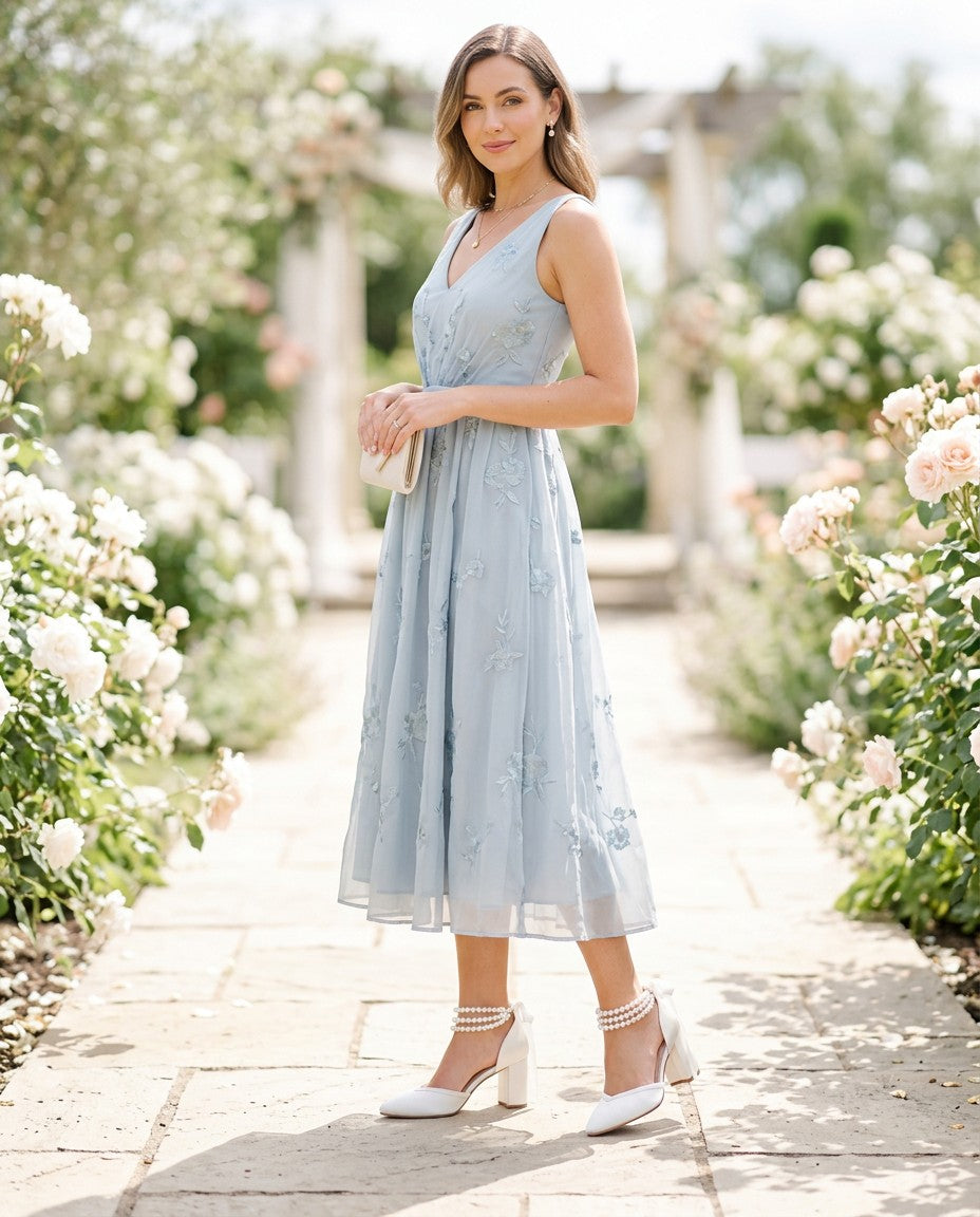 Satin Block Heels Wedding Shoes with Trinity Pearls Wrap