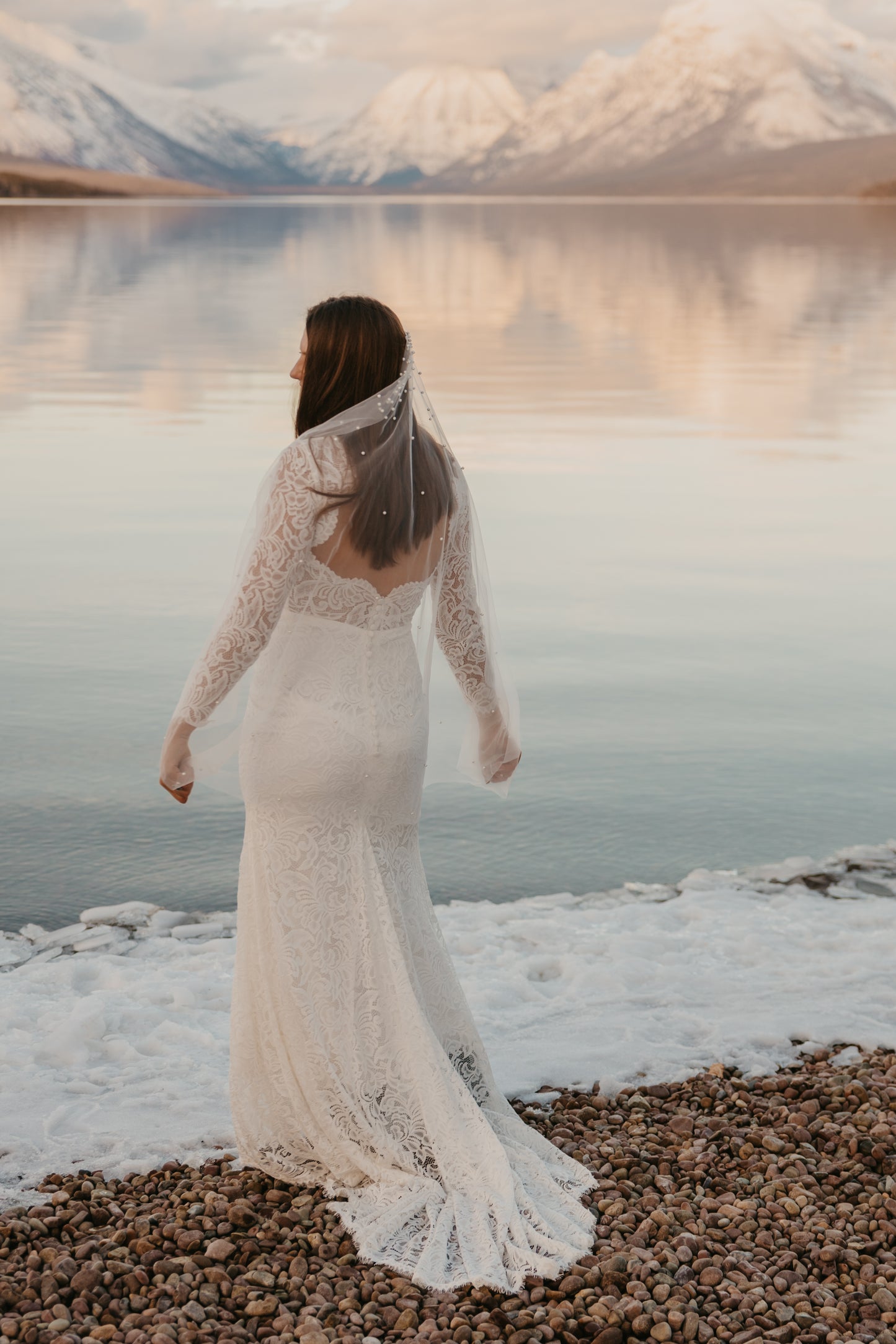 The Callie, Pearl Wedding Veil, Fingertip and Cathedral Length