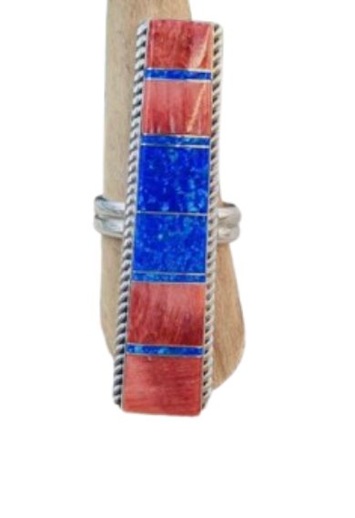 Handcrafted Sterling Silver, Spiny & Opal Inlay Ring Size 9