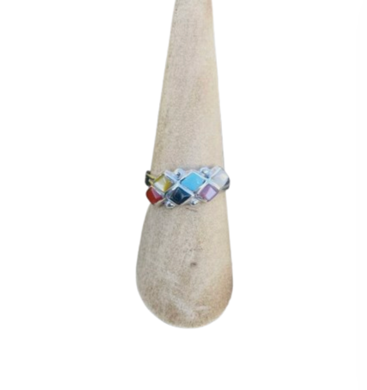 Handcrafted Sterling Silver & Multi Stone Ring Size 6.25