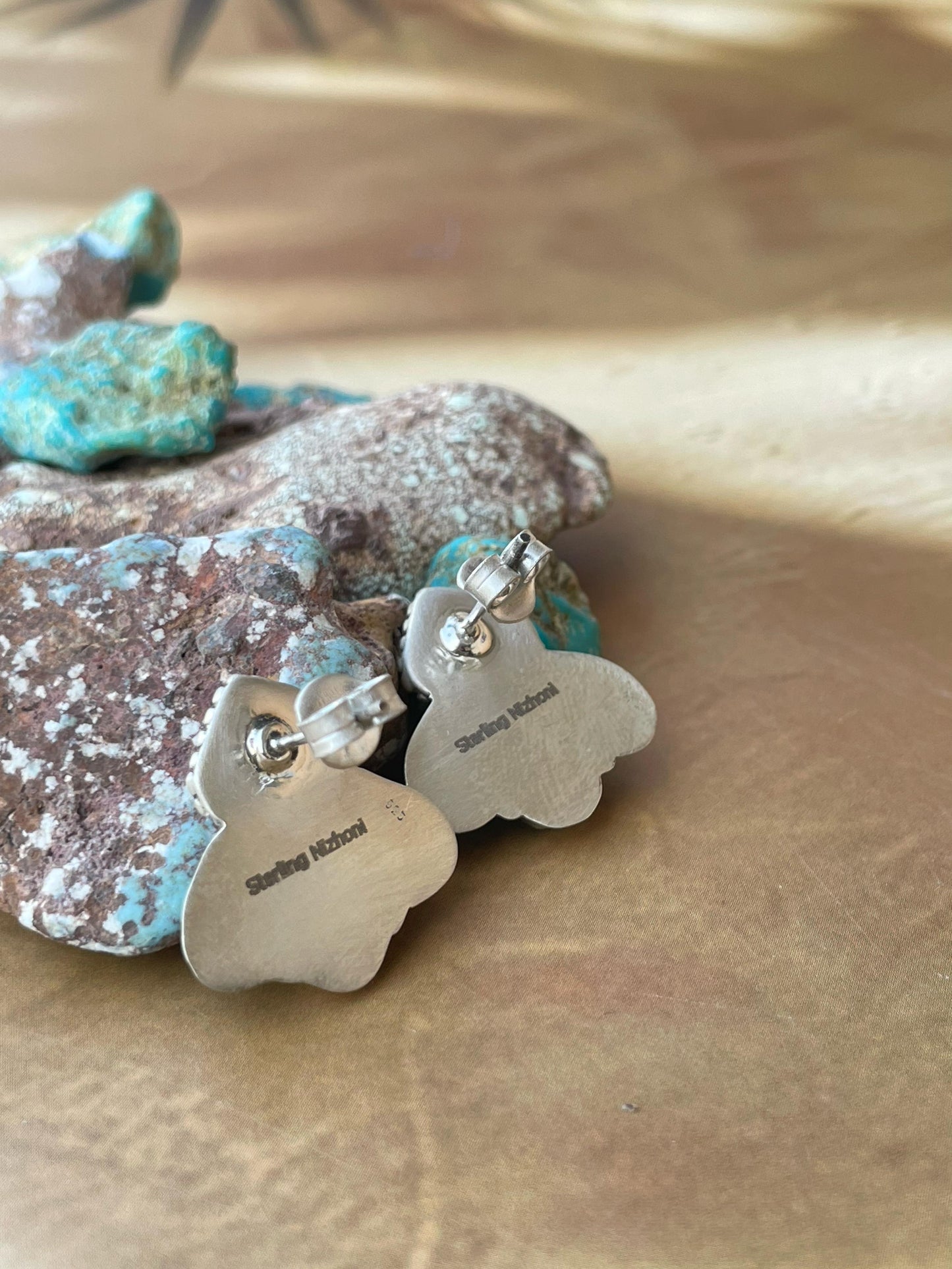 Handmade Sterling Silver post earring Options- Mojave, Black onyx, Lapis Lazuli, Dahlia rose , Signed Nizhoni