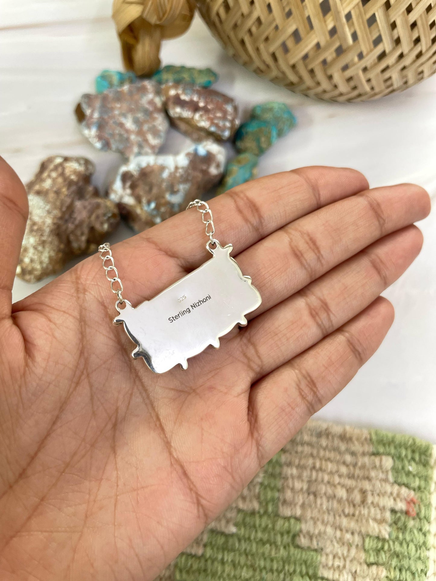 Handmade Sterling Silver Rose Dahlia Necklace, Signed Nizhoni