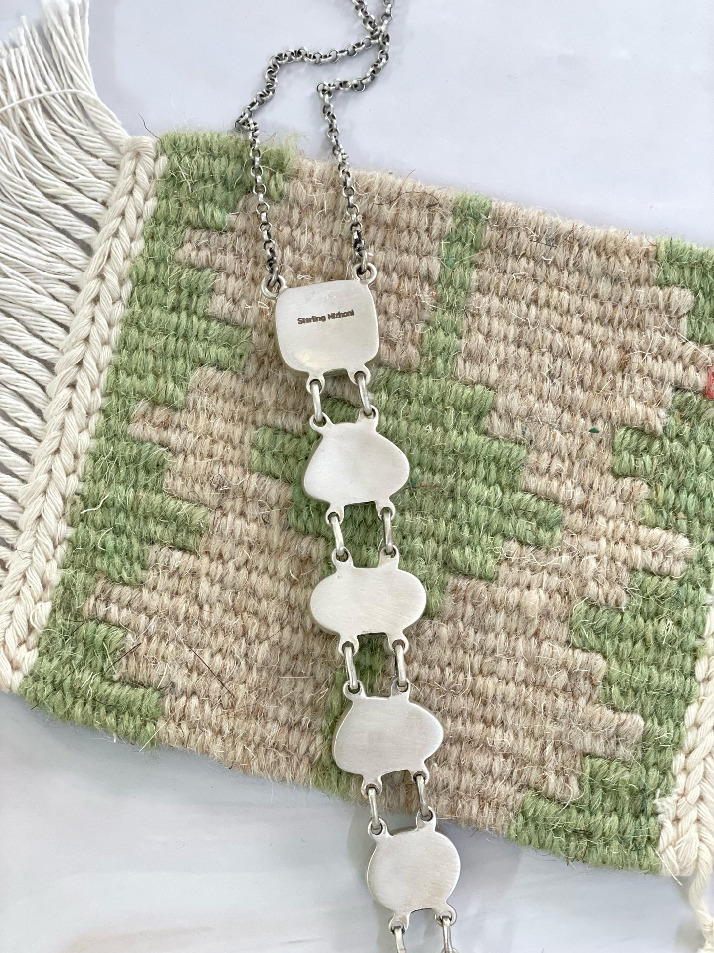 Handmade Sterling Silver, Number 8 Turquoise Necklace Signed Nizhoni