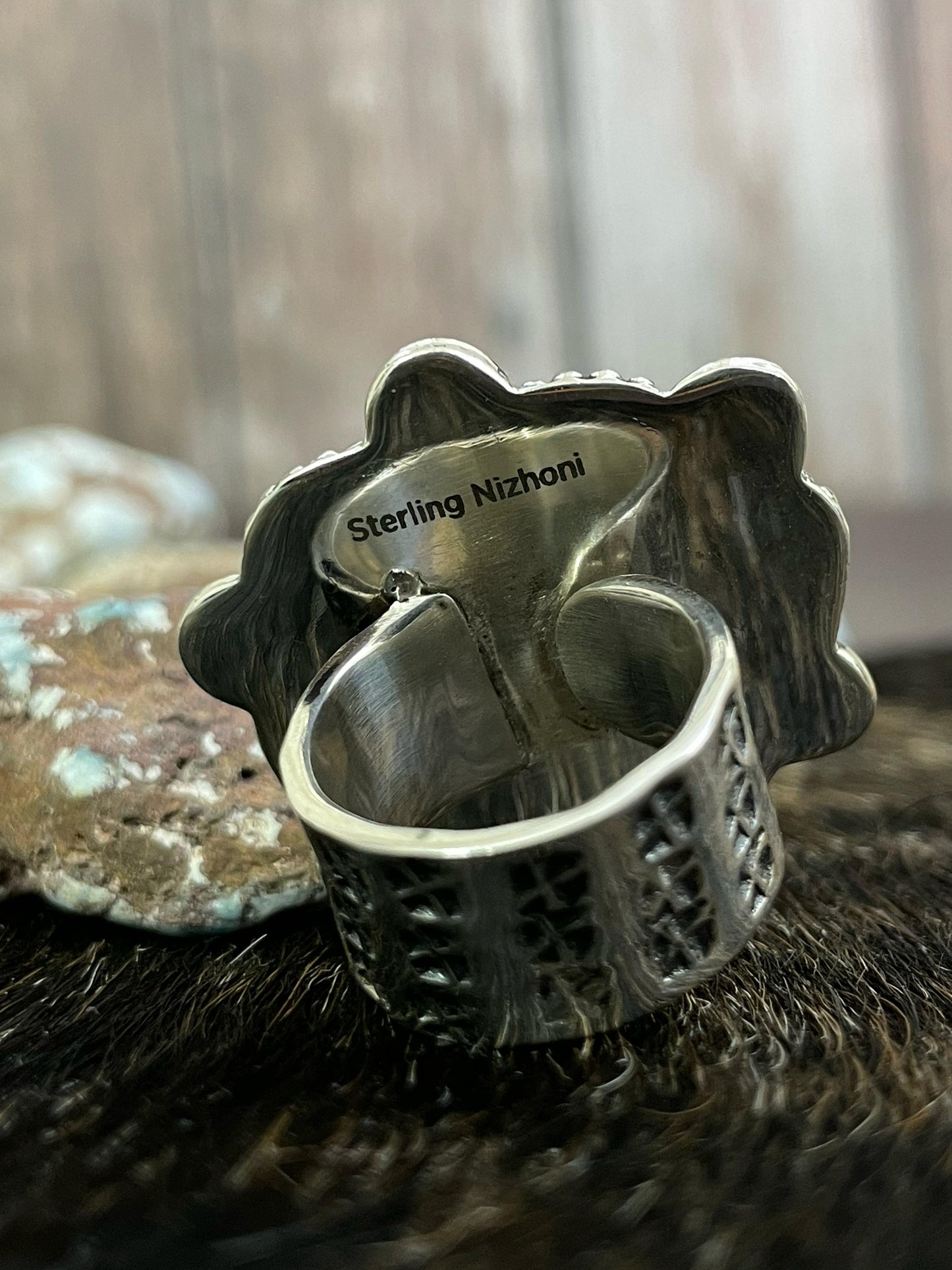Handmade Sterling Silver Cotton Candy and Mojave Adjustable ring, Signed Nizhoni