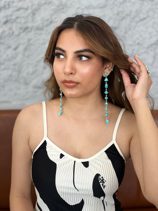 Handmade Sterling Silver White Water Turquoise Dangle Earrings Signed Nizhoni