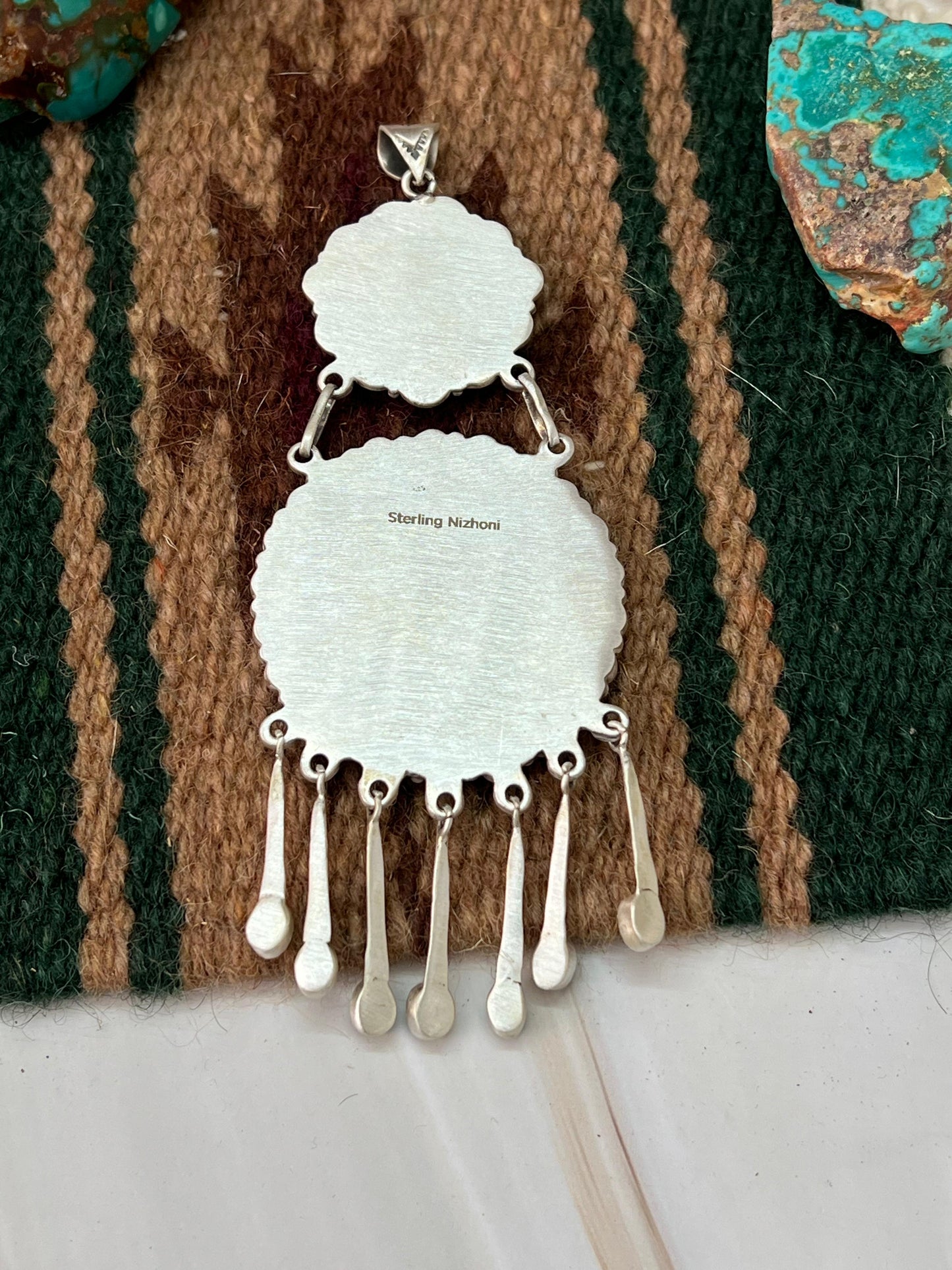 Handmade Sterling Silver Kingman Turquoise Pendant with Signed Nizhoni