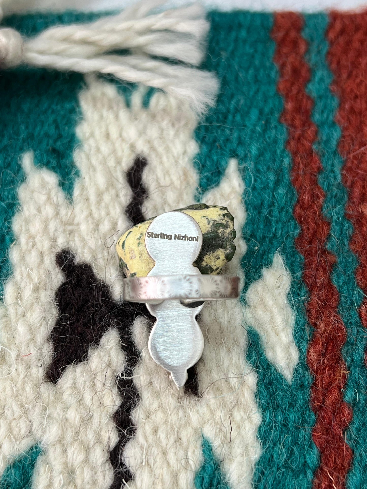 Handmade Sterling Silver Palomino Turquoise Adjustable Ring with Signed Nizhoni
