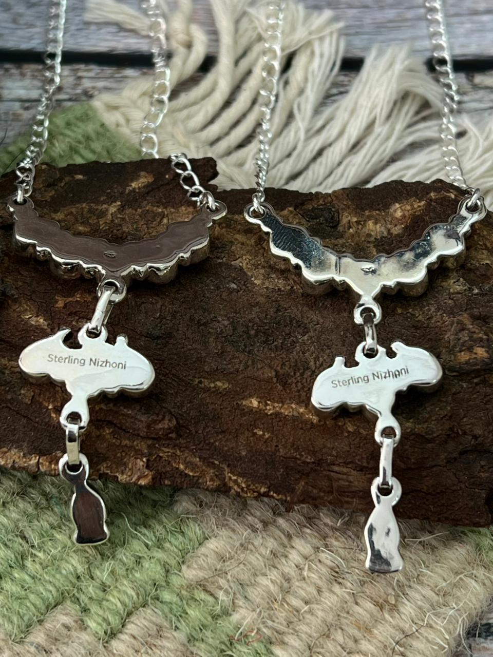 Handmade Sterling Silver Cotton Candy or White Buffalo Necklace "Signed Nizhoni"