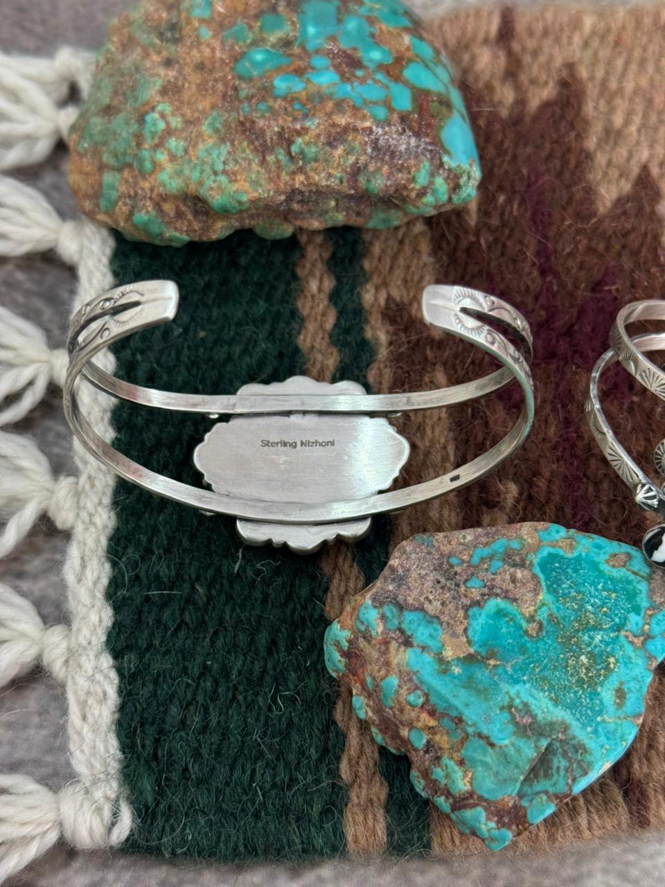 Handmade Sterling Silver Kingman, White Buffalo Cuff Bracelet "Signed Nizhoni"