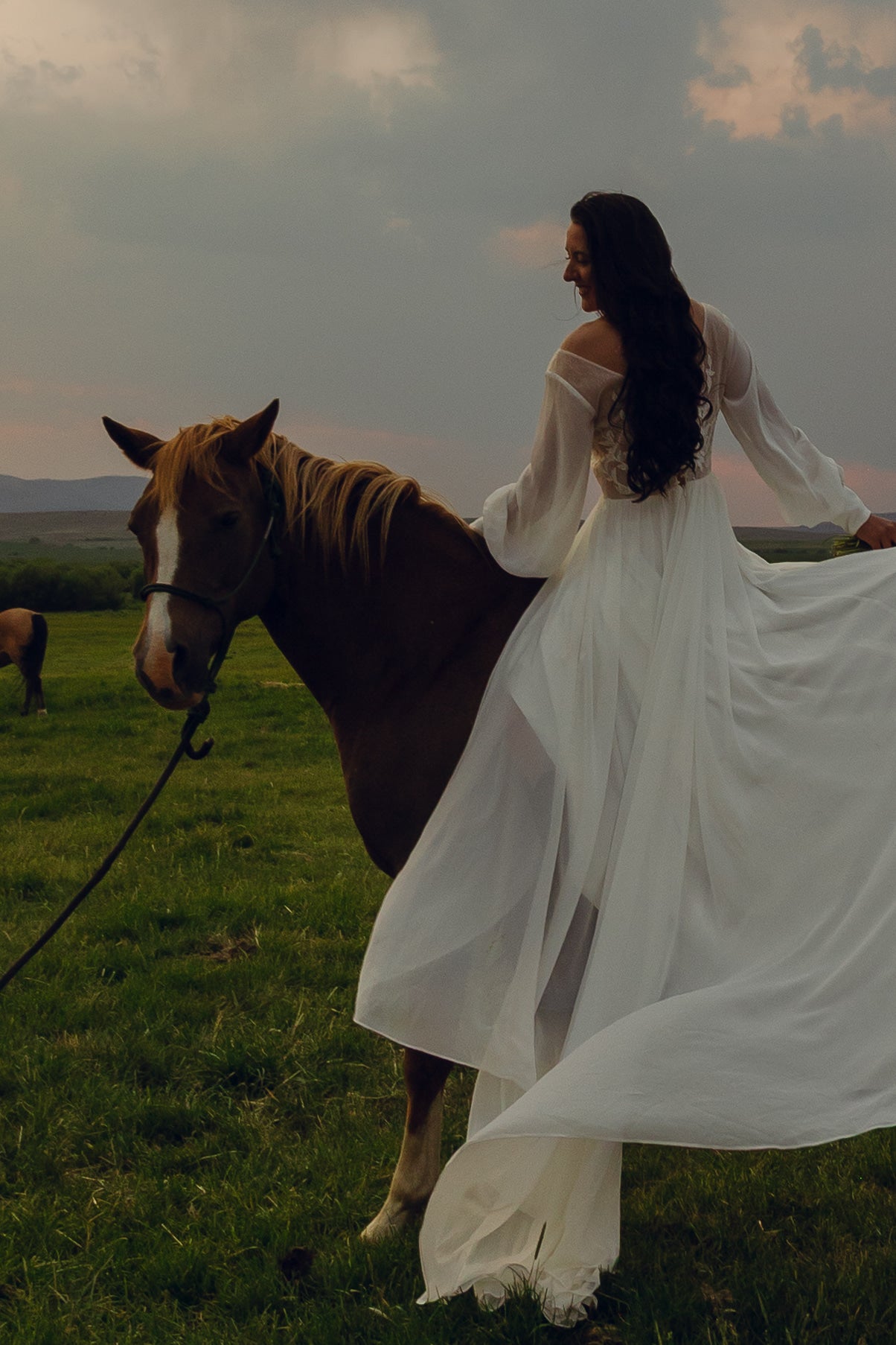 The Claire Gown – Nude Lace Western Wedding Dress with V-Neckline