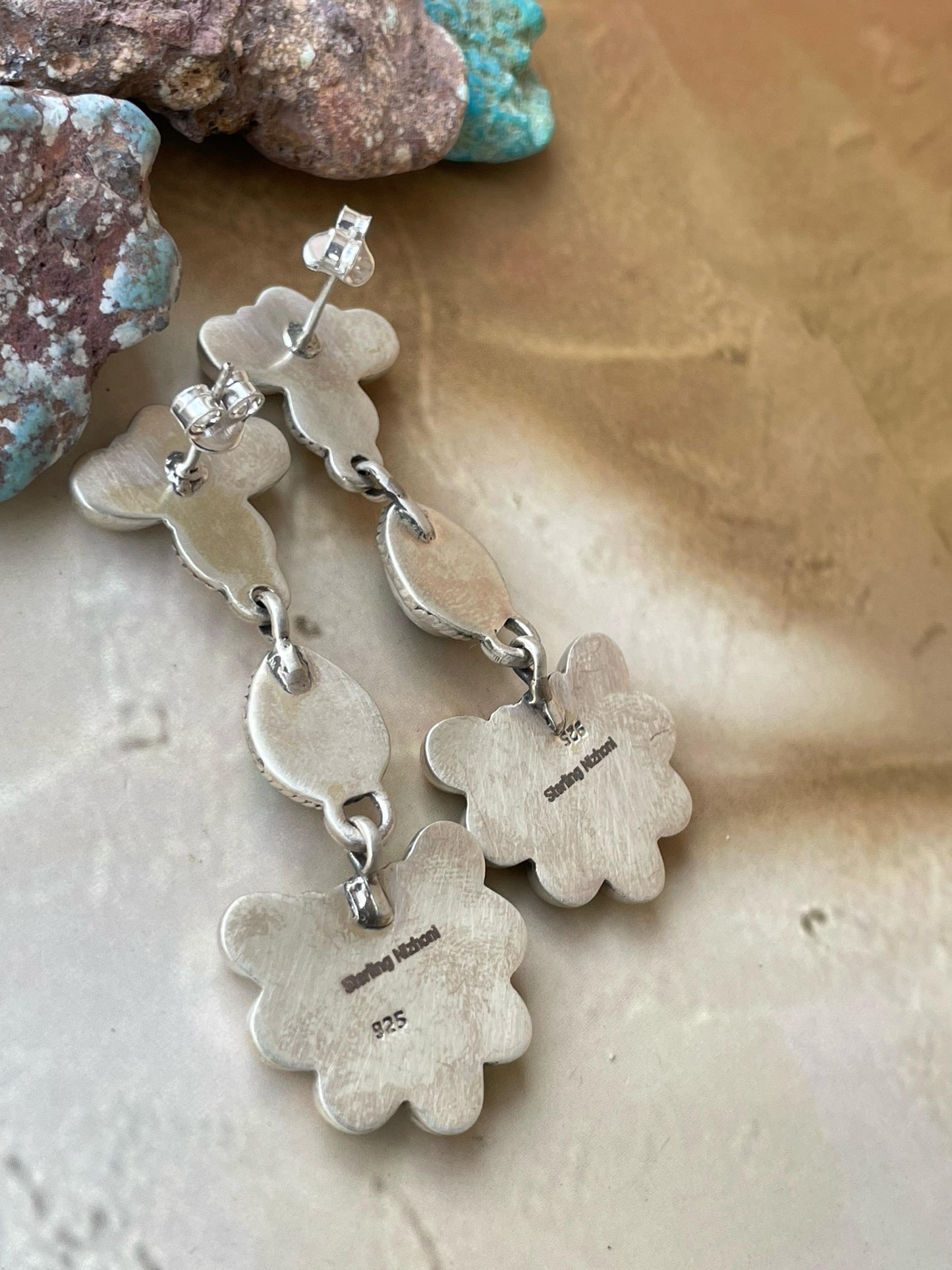 Handmade Sterling Silver Pink Dream post Earrings , Signed Nizhoni
