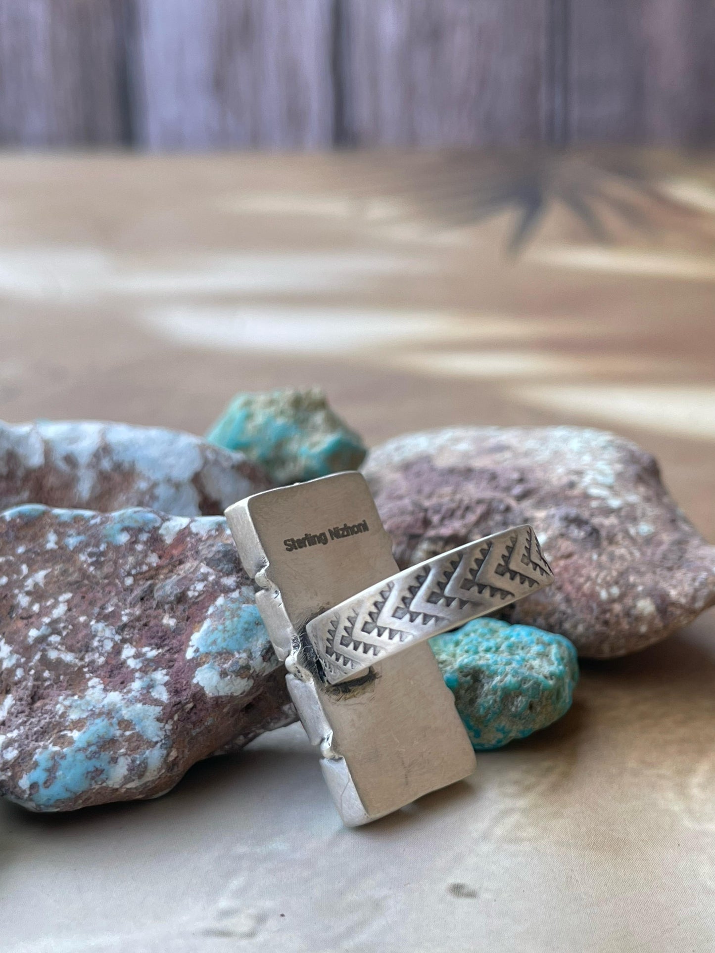 Handmade Sterling Silver Pink dream With Mojave Turquoise adjustable ring , signed Nizhoni