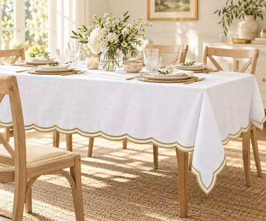 Beige Scalloped Tablecloth