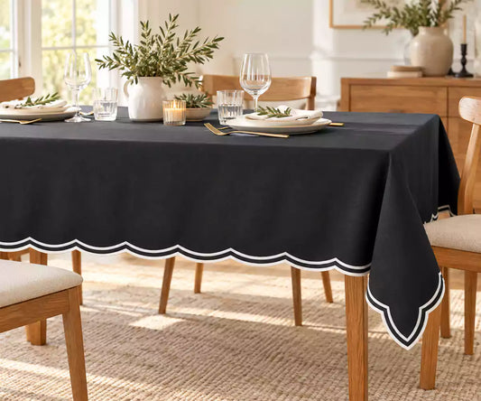 Rectangle Black Tablecloth - White Edges