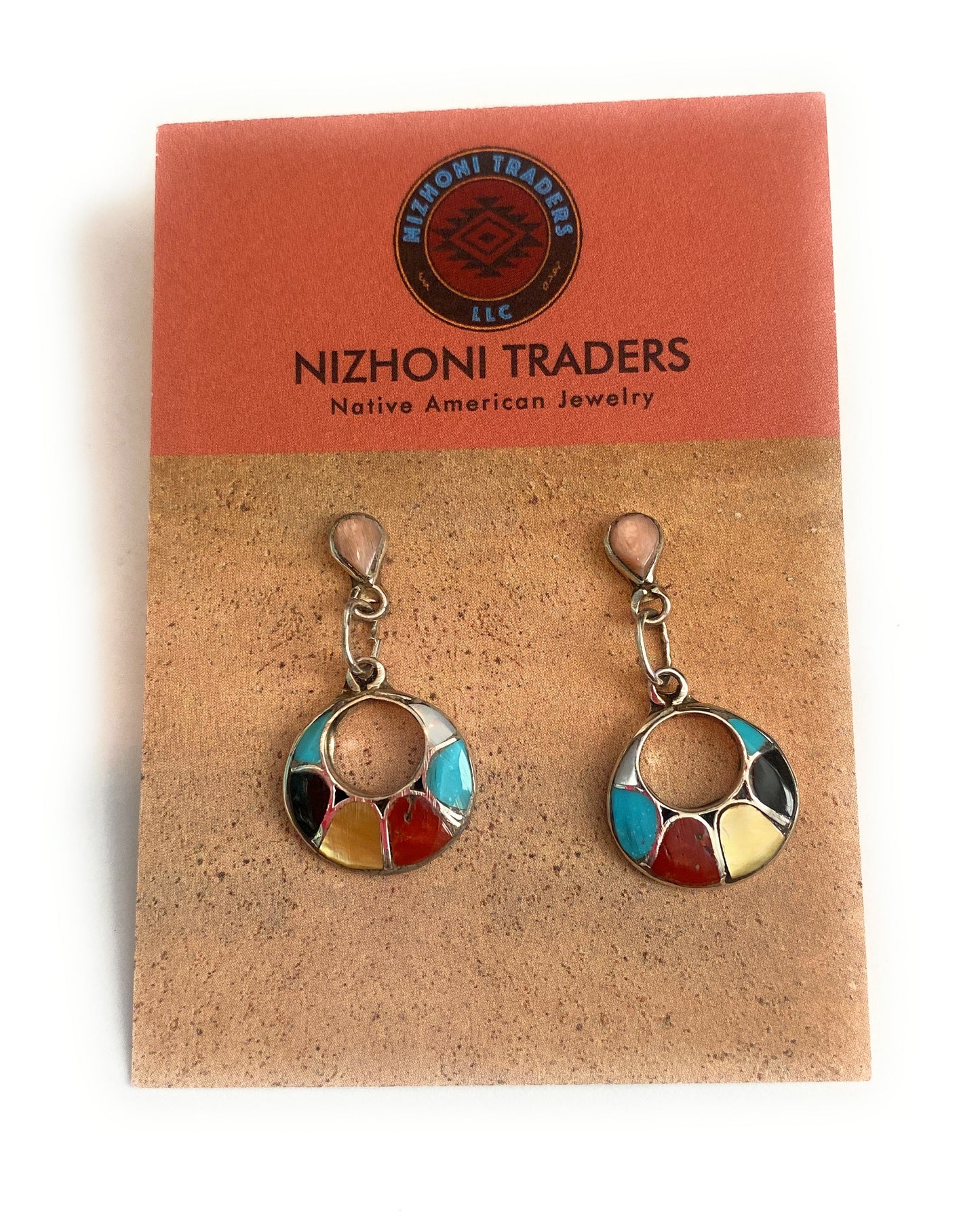 Handcrafted Sterling Silver & Multi Stone Inlay Dangle Earrings