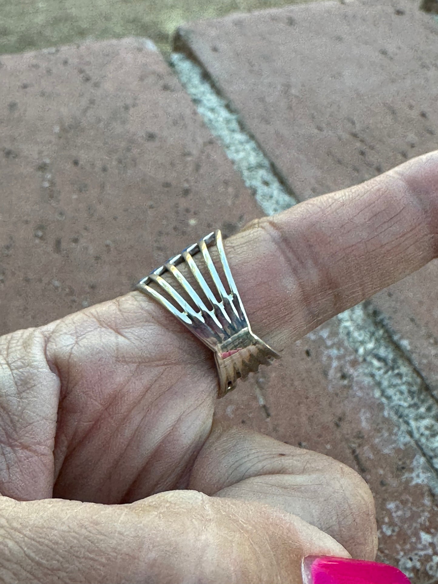 Handcrafted 5 Row Sterling Silver & Blue Opal Inlay Stacker Ring