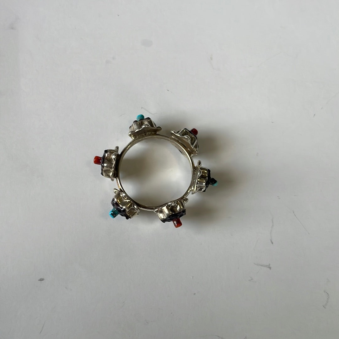 Handcrafted Flower Multi Stone Sterling Silver Ring Size 7