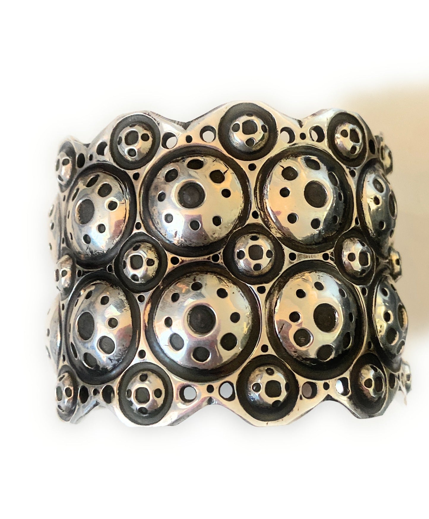 Handcrafted Hand Stamped Ball Sterling Silver Cuff Bracelet