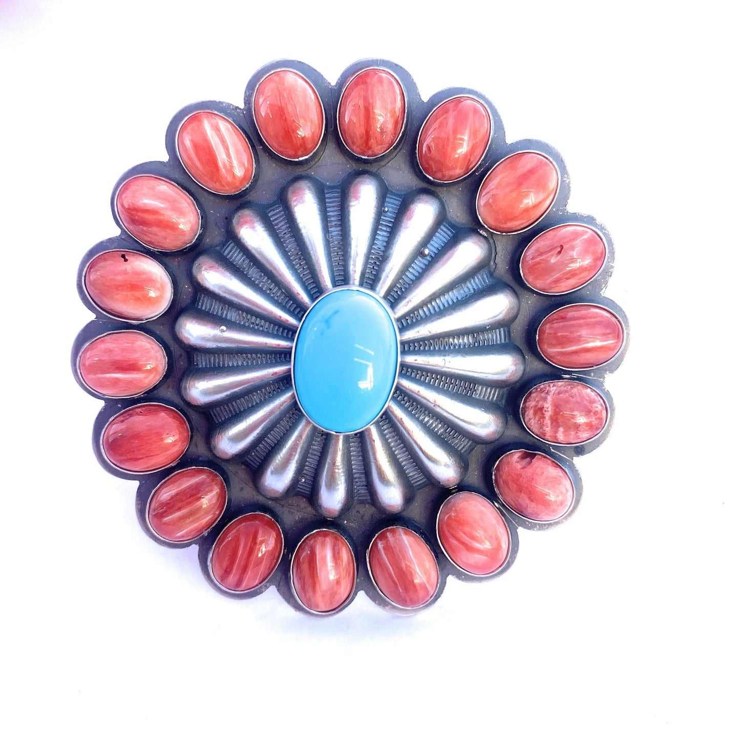 Handcrafted Red Spiny, Turquoise & Sterling Silver Adjustable Ring