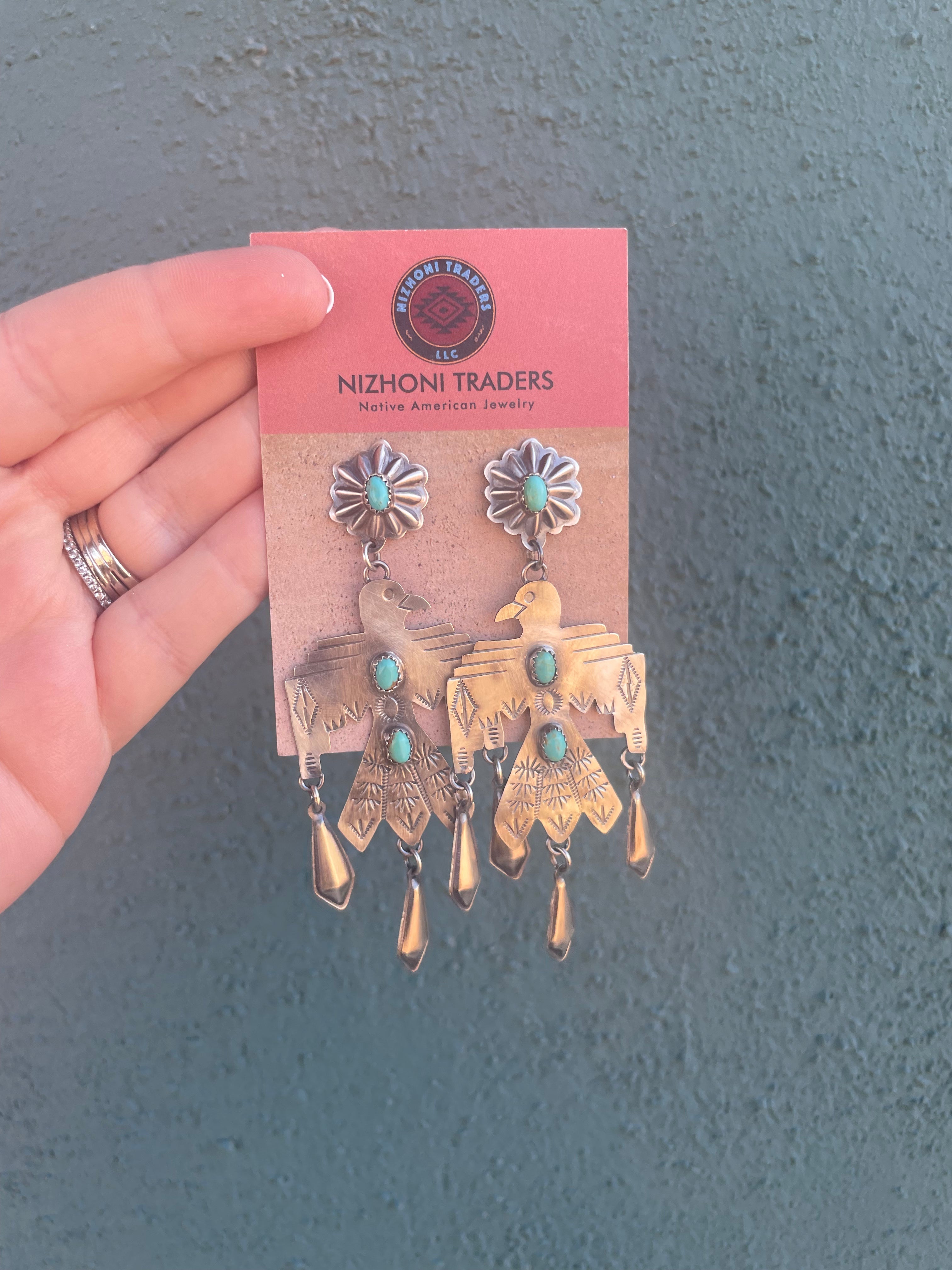 •TURQUOISE TEARDROP - 1• Navajo silver dangle earrings main image 0