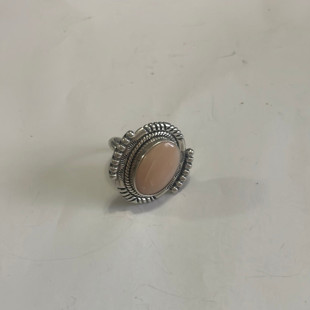 Gorgeous Handcrafted Pink Peruvian Opal And Sterling Silver Adjustable Ring