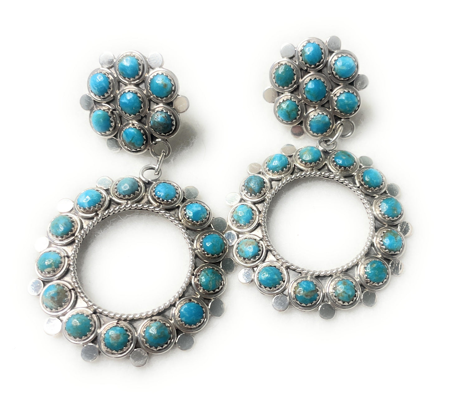 Handcrafted Sterling Silver & Turquoise Dangle Earrings Signed