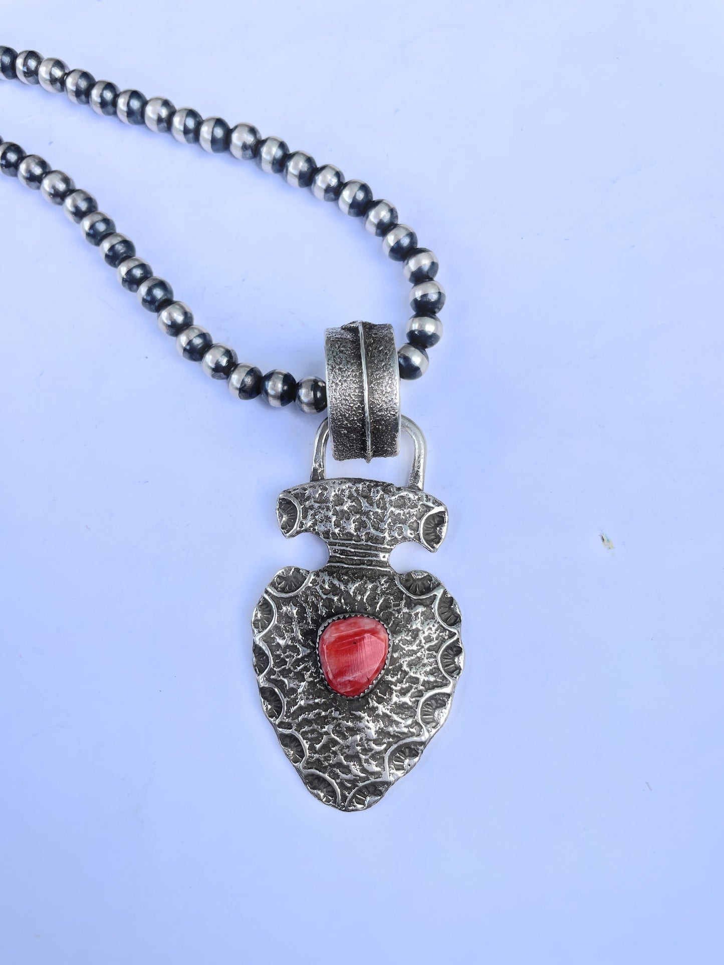 Handcrafted Red Spiny & Sterling Silver Pendant Signed