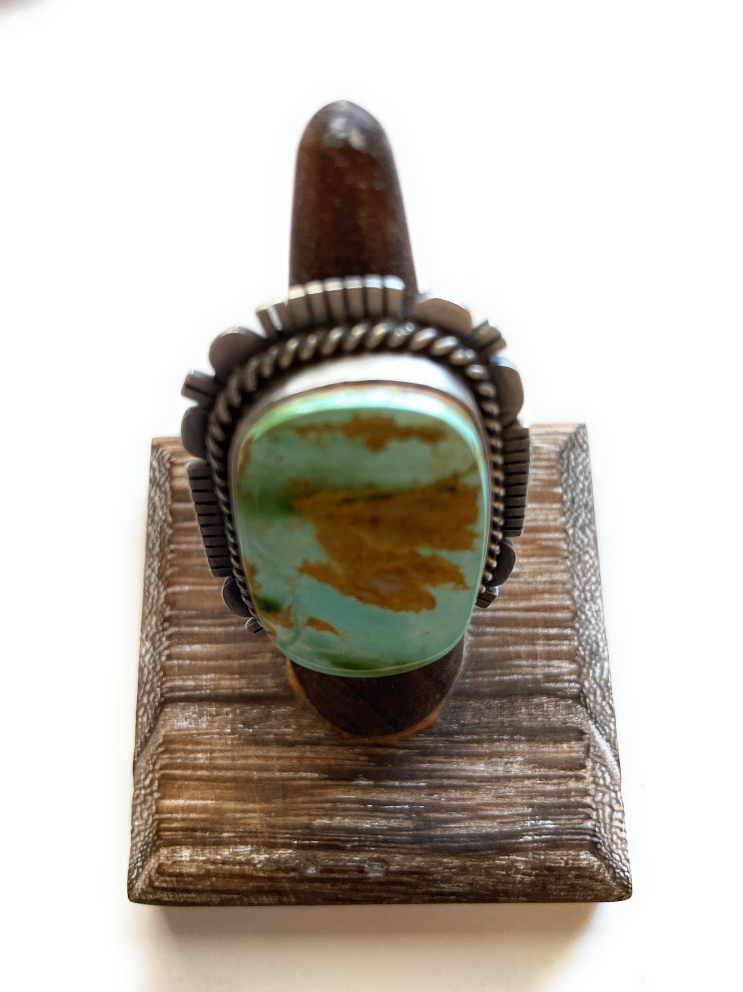 Handcrafted Turquoise & Sterling Silver Ring Size 6.5 Signed Russell Sam