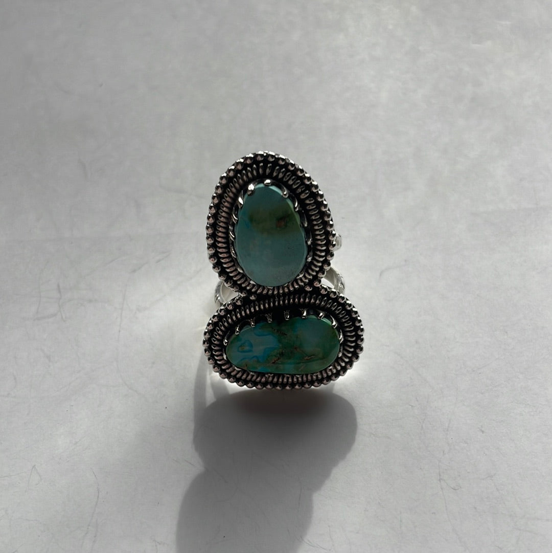 Handcrafted Sonoran Gold Turquoise & Sterling Silver Ring Size 8.5 Signed