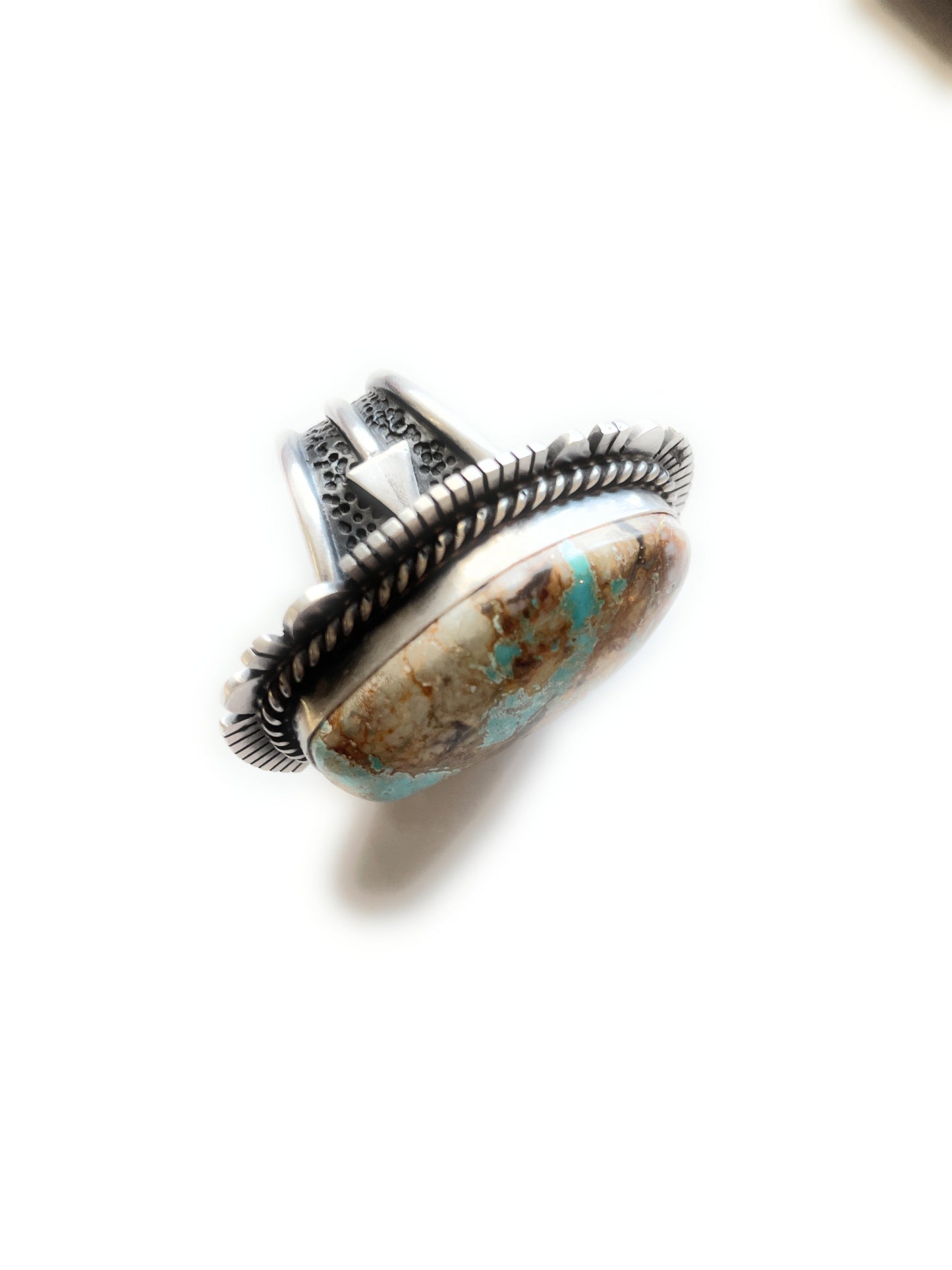 Handcrafted Turquoise & Sterling Silver Ring Size 10 Signed Russell Sam