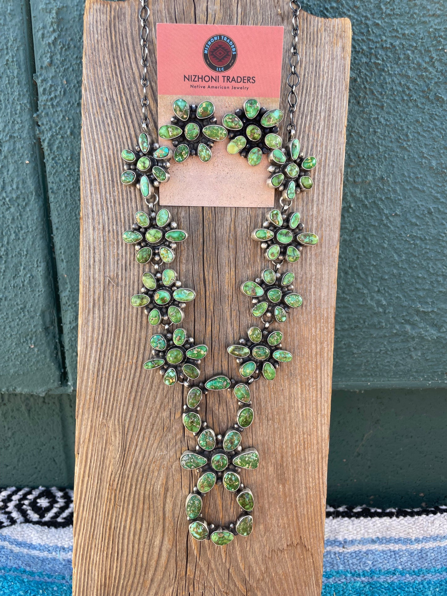 Sheila Becenti Navajo Sterling Silver Sonoran Mountain Turquoise Necklace & Earring Set