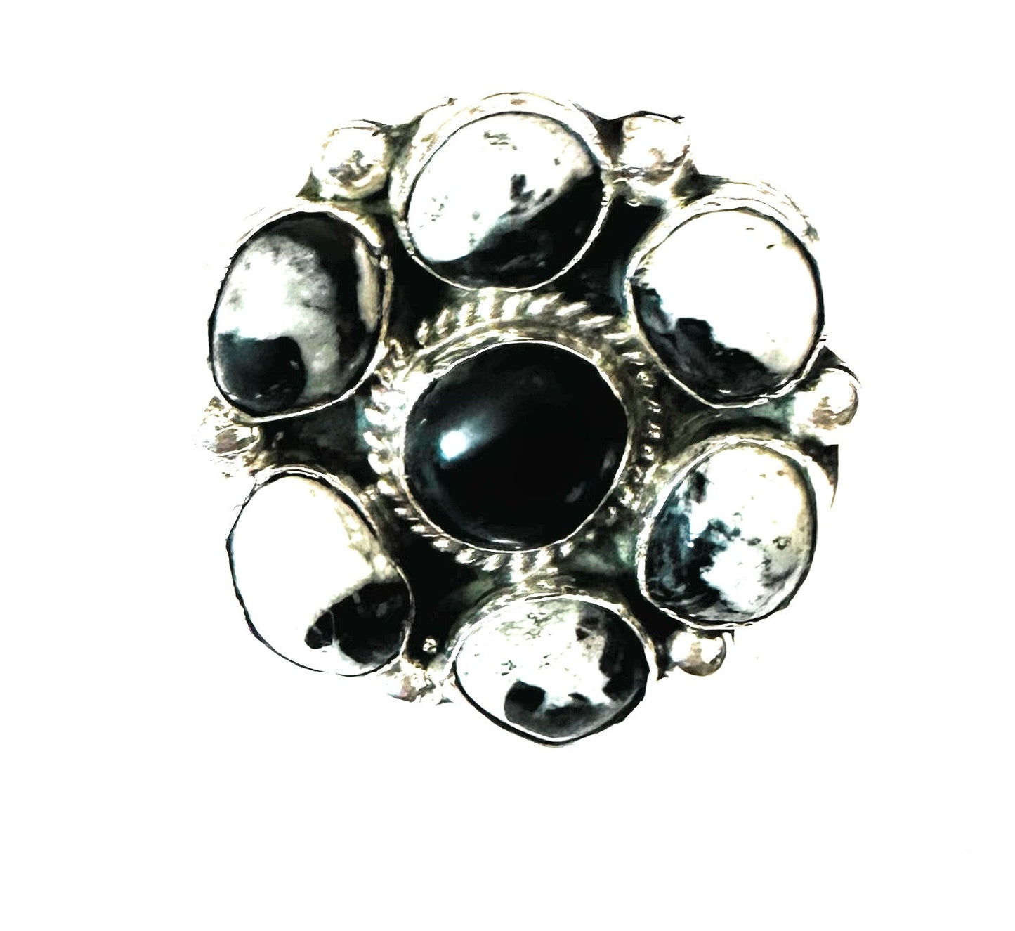 Handcrafted Sterling Silver And White Buffalo Cluster Adjustable Ring